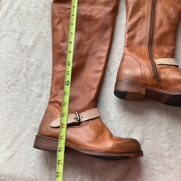 Tan Leather Combat Boots with Shearling Cuff - Picture 12 of 15